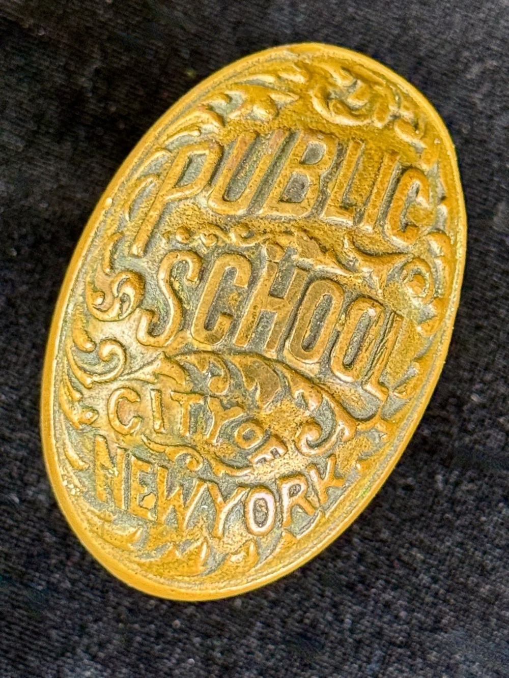 Antique Public School City of New York Brass Door Knob Oval